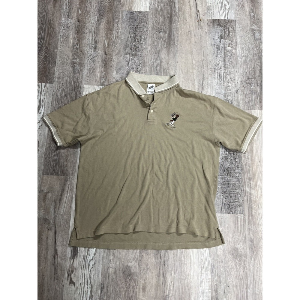 Vintage Looney Tunes Polo Shirt XL Golf Beige Cotton Warner Bros Wile E Coyote